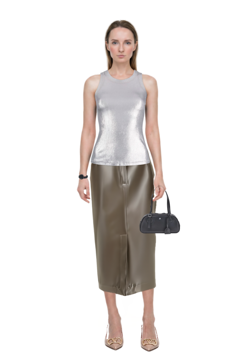 Outfit midi skirt and vlogo signature slingback pumps