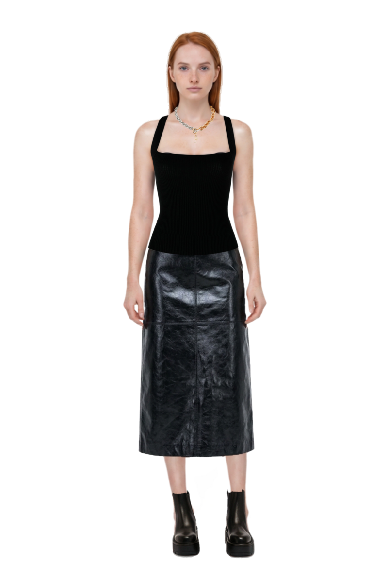 Outfit gwen leather midi skirt and pinko top