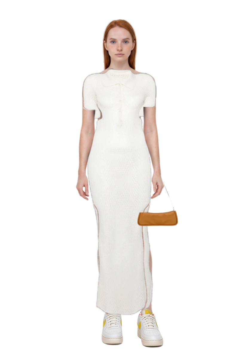 Outfit looong m shoulder bag and crochet polo dress