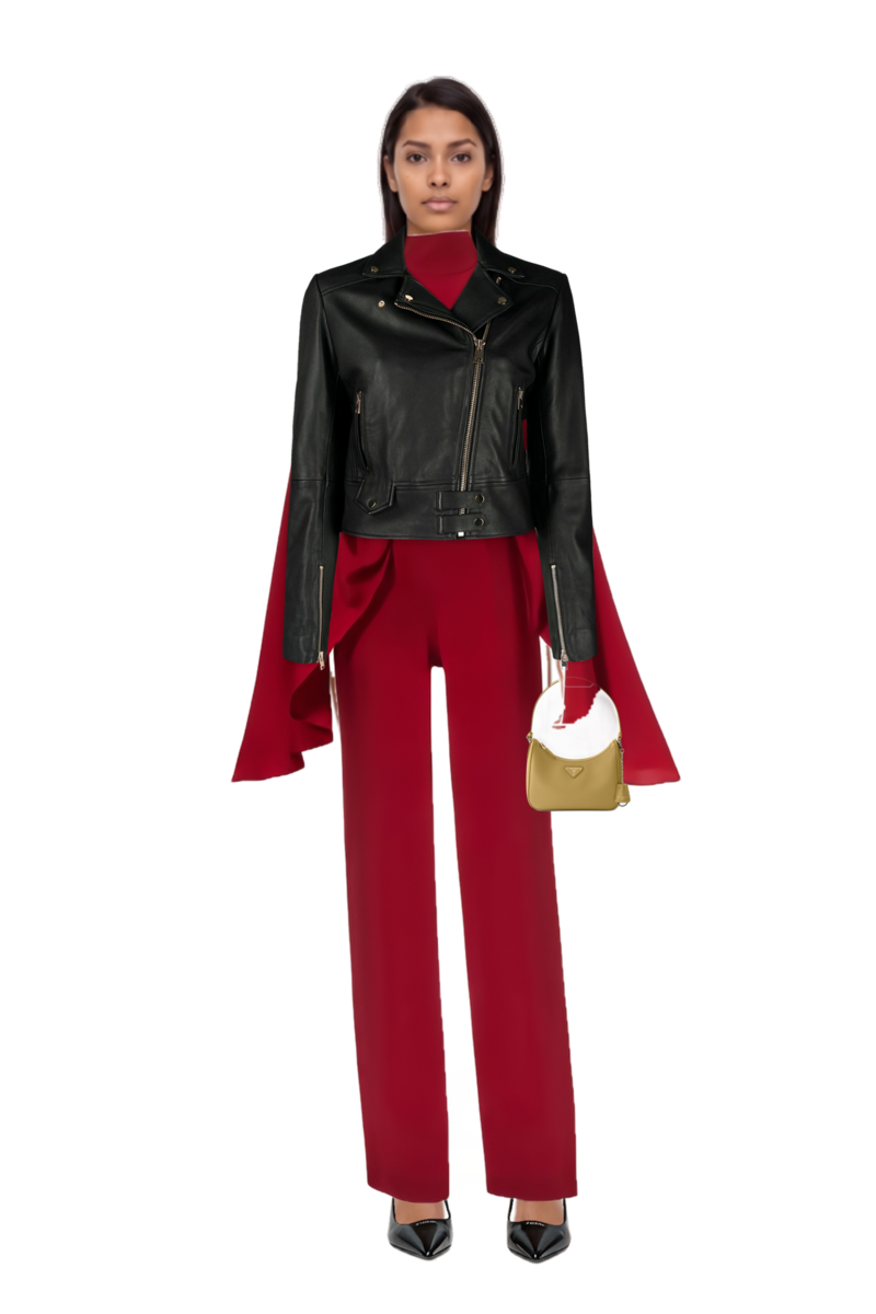 Outfit eolia cape jumpsuit and re-edition 2005 saffiano leather mini-bag