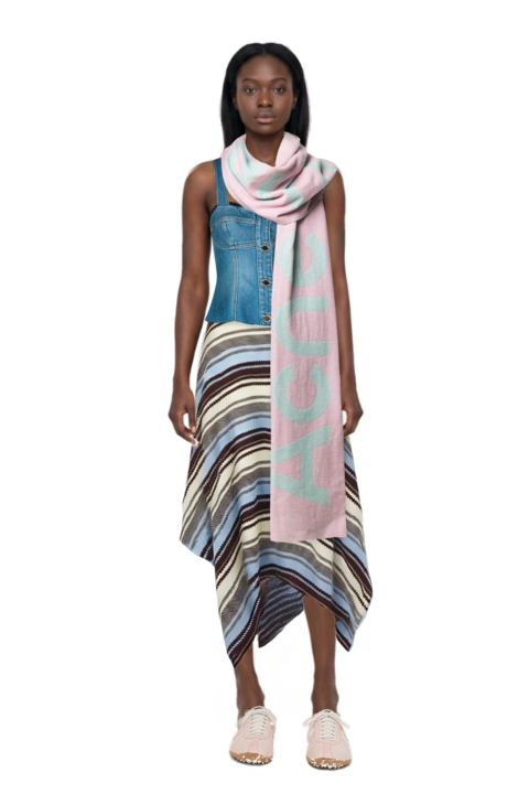 Outfit striped handkerchief-hem midi skirt and x jacquemus moon shoe sneakers