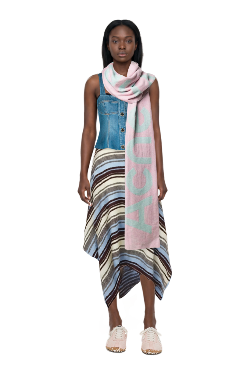 Outfit striped handkerchief-hem midi skirt and x jacquemus moon shoe sneakers