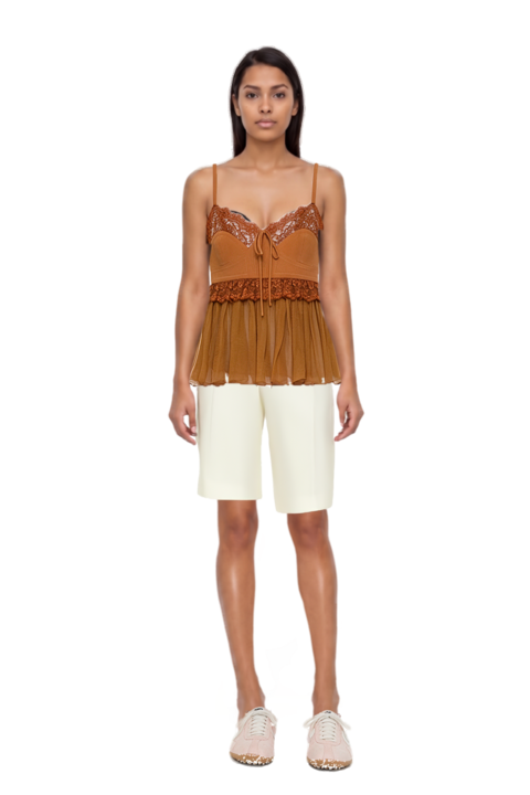 Outfit pleat-detail tailored shorts and x jacquemus moon shoe sneakers