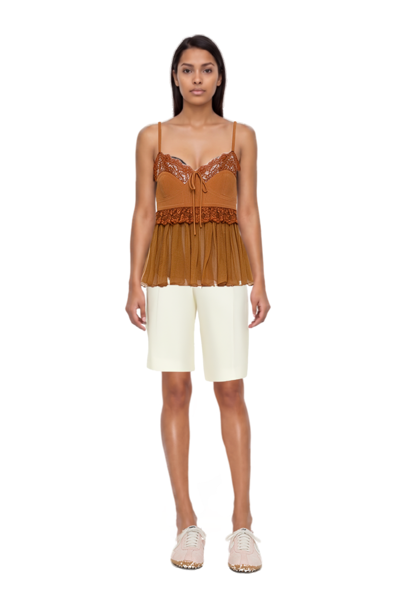 Outfit pleat-detail tailored shorts and x jacquemus moon shoe sneakers