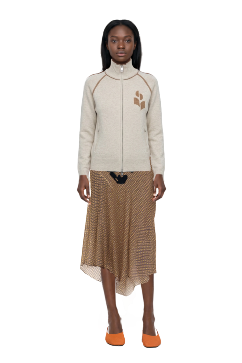 Outfit logo-intarsia zip-up cardigan and cooper layered midi dress