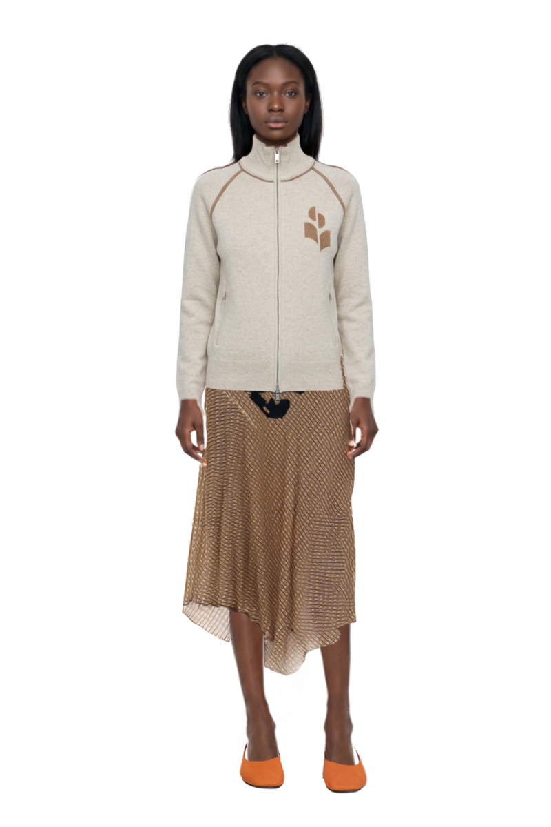 Outfit logo-intarsia zip-up cardigan and cooper layered midi dress