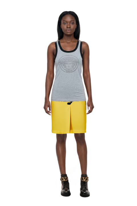 Outfit printed cotton-jersey tank top and waxed canvas skirt