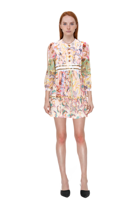 Outfit le cœur pointed-toe mules and illustration mirror mini dress