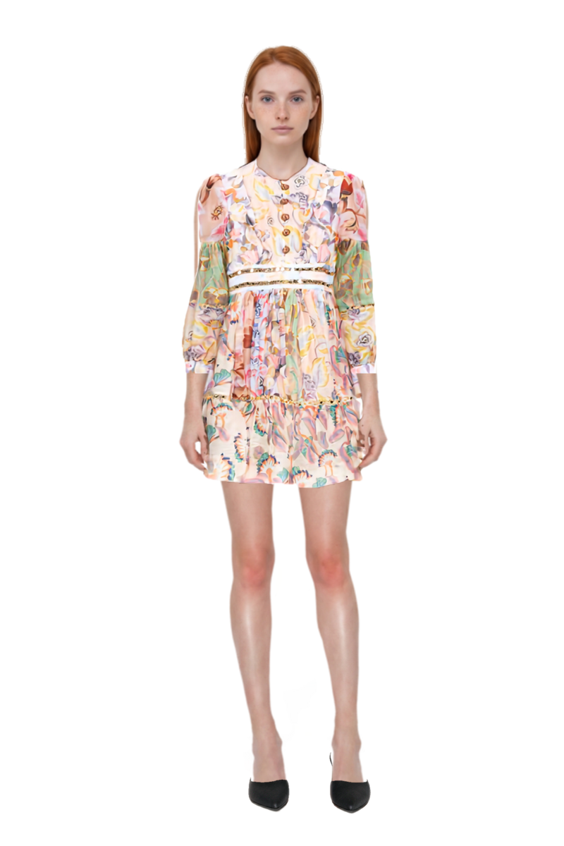 Outfit le cœur pointed-toe mules and illustration mirror mini dress