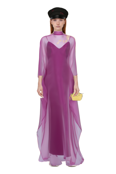 Outfit sphinx high-neck kaftan dress and le pliage xtra xs handbag