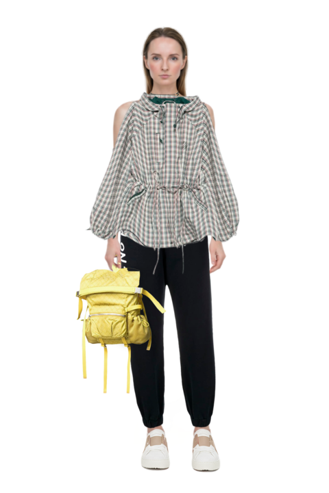 Outfit pinko top and liu check drawstring raincoat