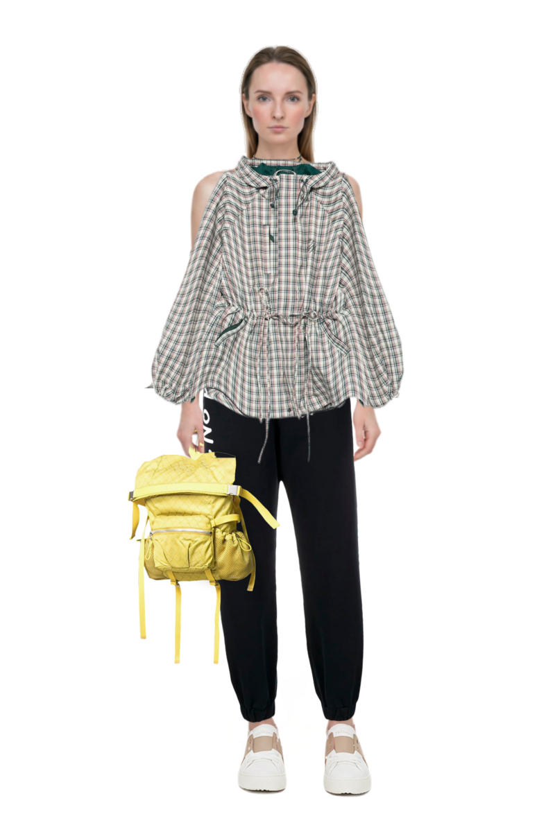 Outfit pinko top and liu check drawstring raincoat