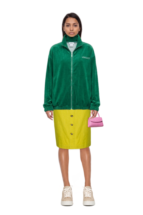 Outfit cotton-terry jacquard zip sweatshirt and pinko skirt