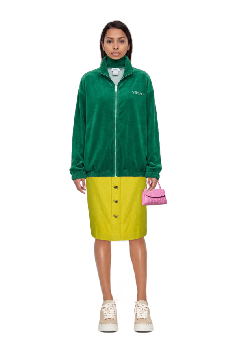 Outfit cotton-terry jacquard zip sweatshirt and pinko skirt