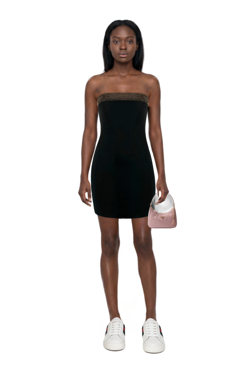 Outfit mini re-edition 2005 re-nylon and saffiano bag and pinko dress