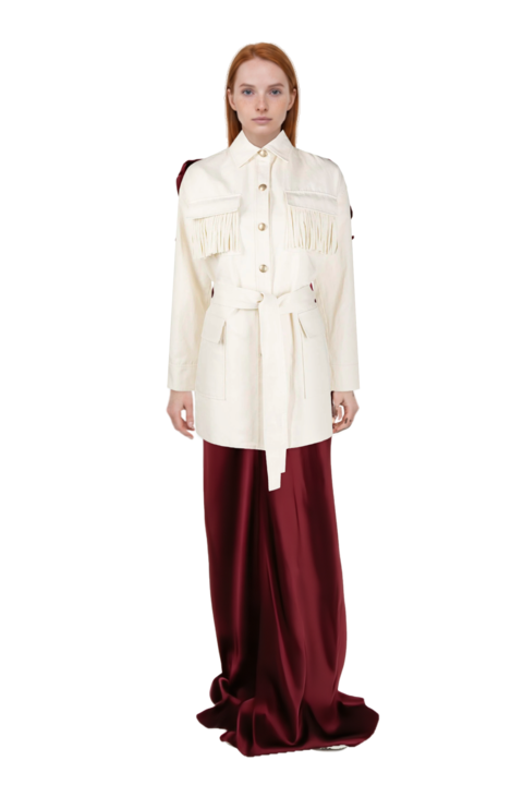 Outfit gathered maxi dress and pinko short coat