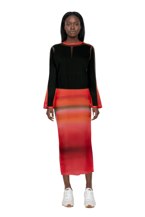 Outfit plume mesh fabric sneakers and nora bell-sleeve cover up