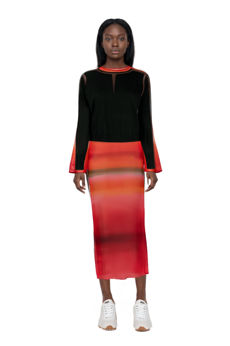 Outfit plume mesh fabric sneakers and nora bell-sleeve cover up