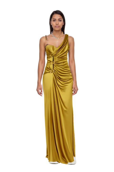 Outfit ruched evening gown and 23 necklace